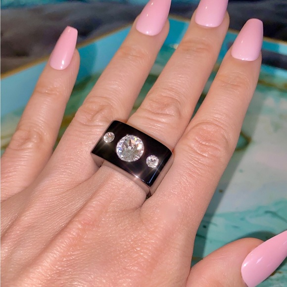 Women’s Crystal Ring, Black Acrylic, Cube Shaped Ring, Crystal Gemstone Ring - Picture 10 of 16